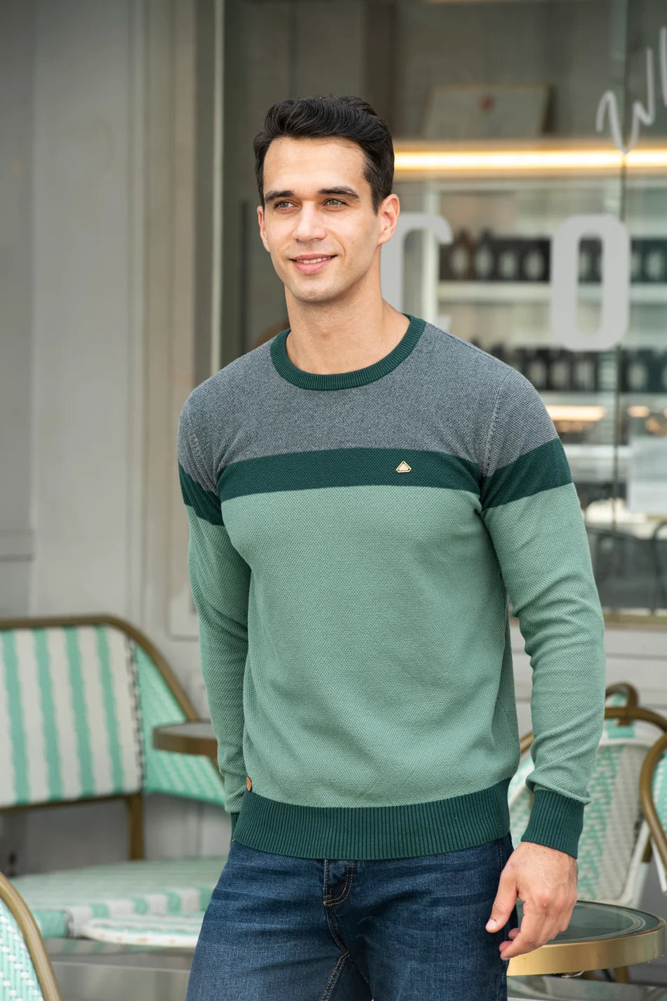 Heren Casual Trui met Ronde Hals en Kleurblokken