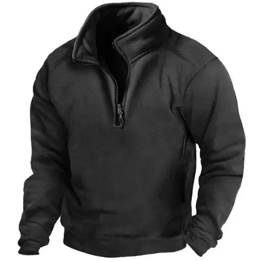 Heren Fleece Trui Half Zip met Hoge Kraag en Zachte Binnenvoering Zwart