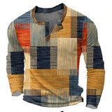 Heren Henley Shirt Patchwork met Lange Mouwen