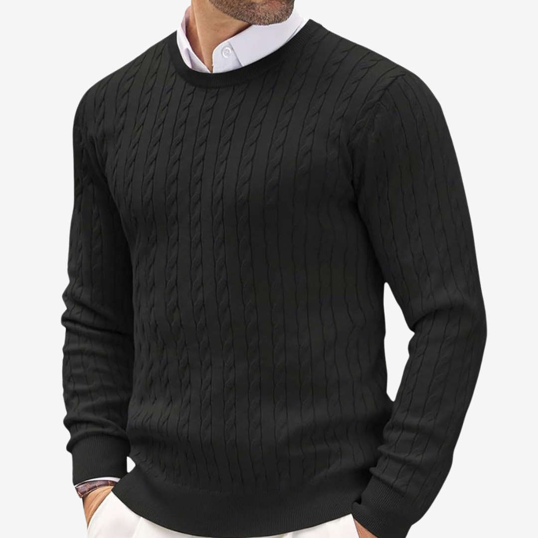 Heren Kabelgebreide Trui - Klassieke Pullover voor Winter Zwart