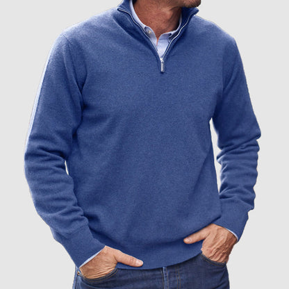 Heren Pullover Trui met Halve Rits Donkerblauw
