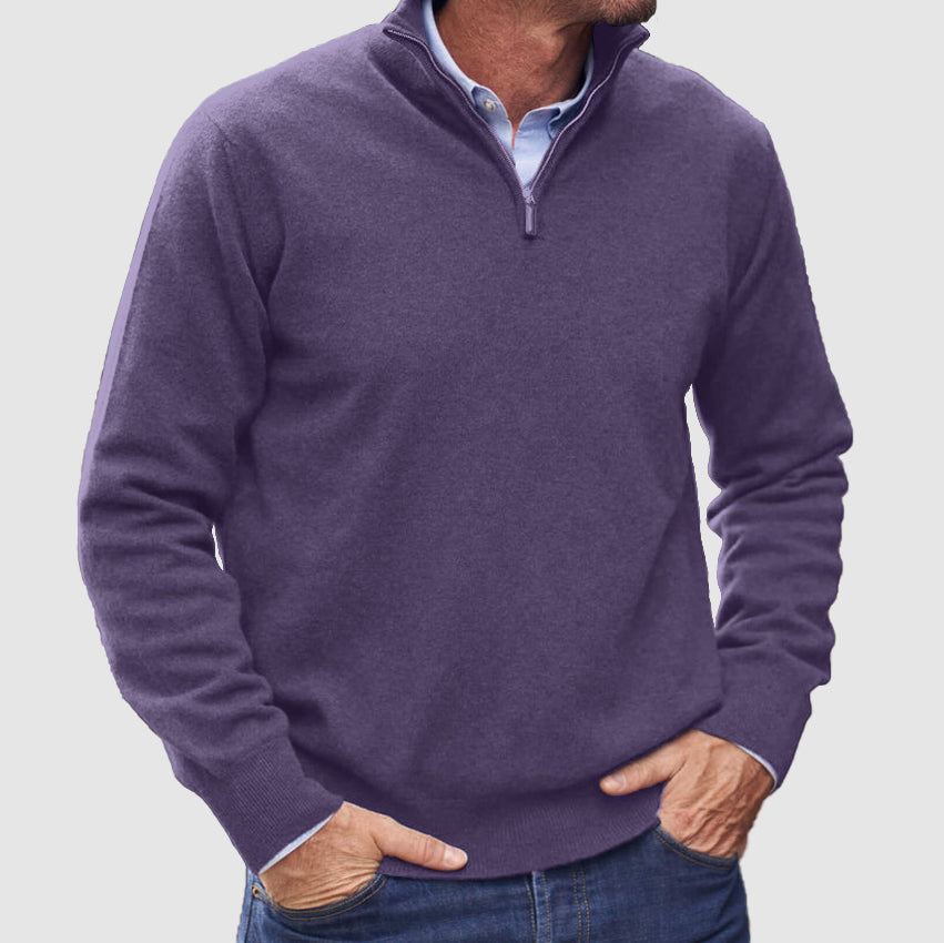 Heren Pullover Trui met Halve Rits Donkerpaars