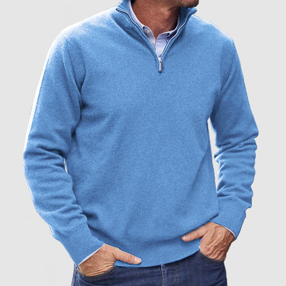 Heren Pullover Trui met Halve Rits Blauw