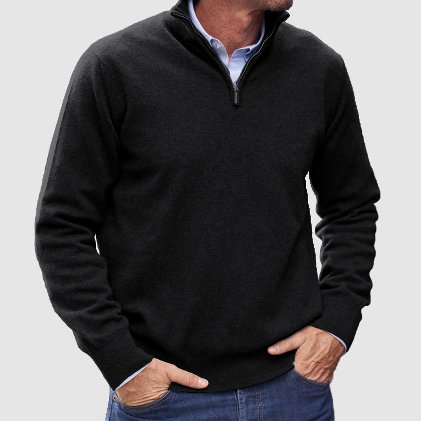 Heren Pullover Trui met Halve Rits Zwart