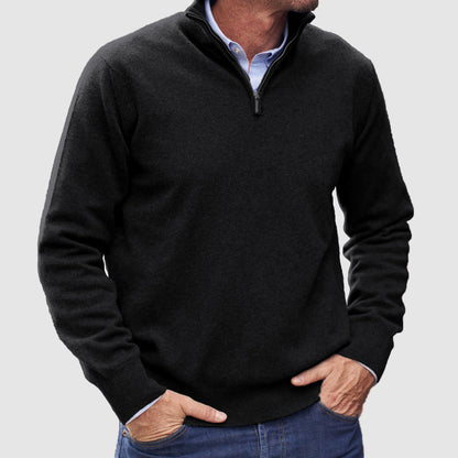 Heren Pullover Trui met Halve Rits Zwart