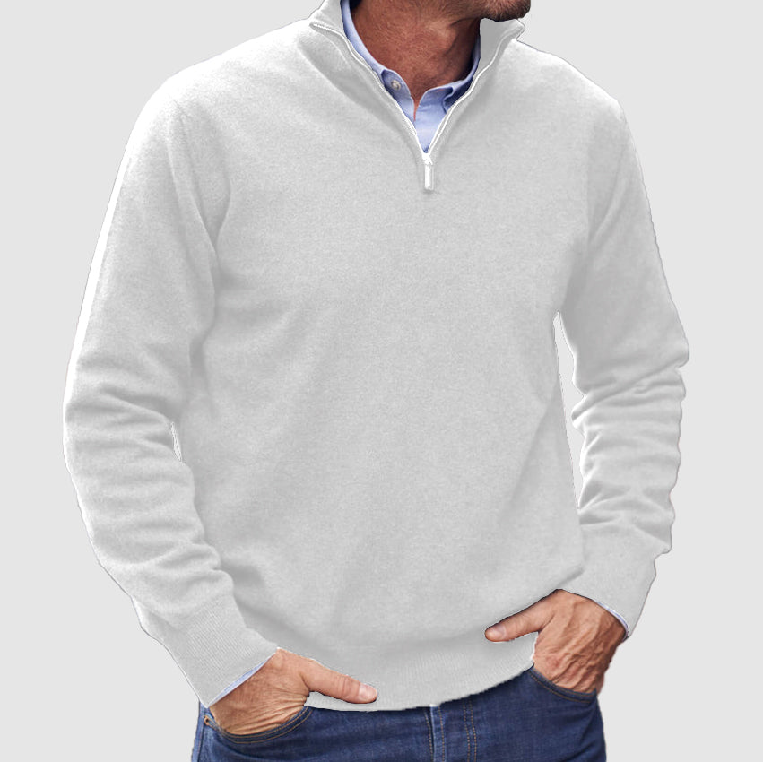 Heren Pullover Trui met Halve Rits Wit
