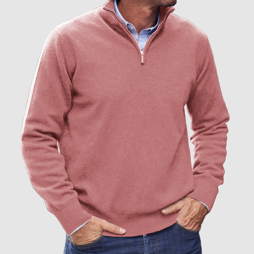 Heren Pullover Trui met Halve Rits Roze