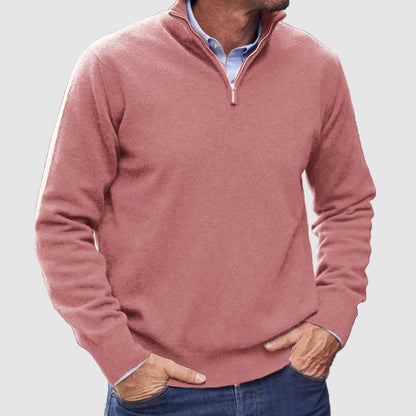 Heren Pullover Trui met Halve Rits Roze