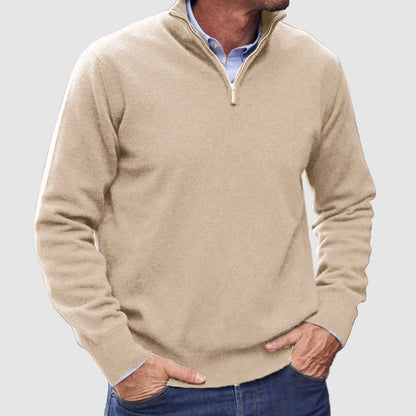 Heren Pullover Trui met Halve Rits Khaki