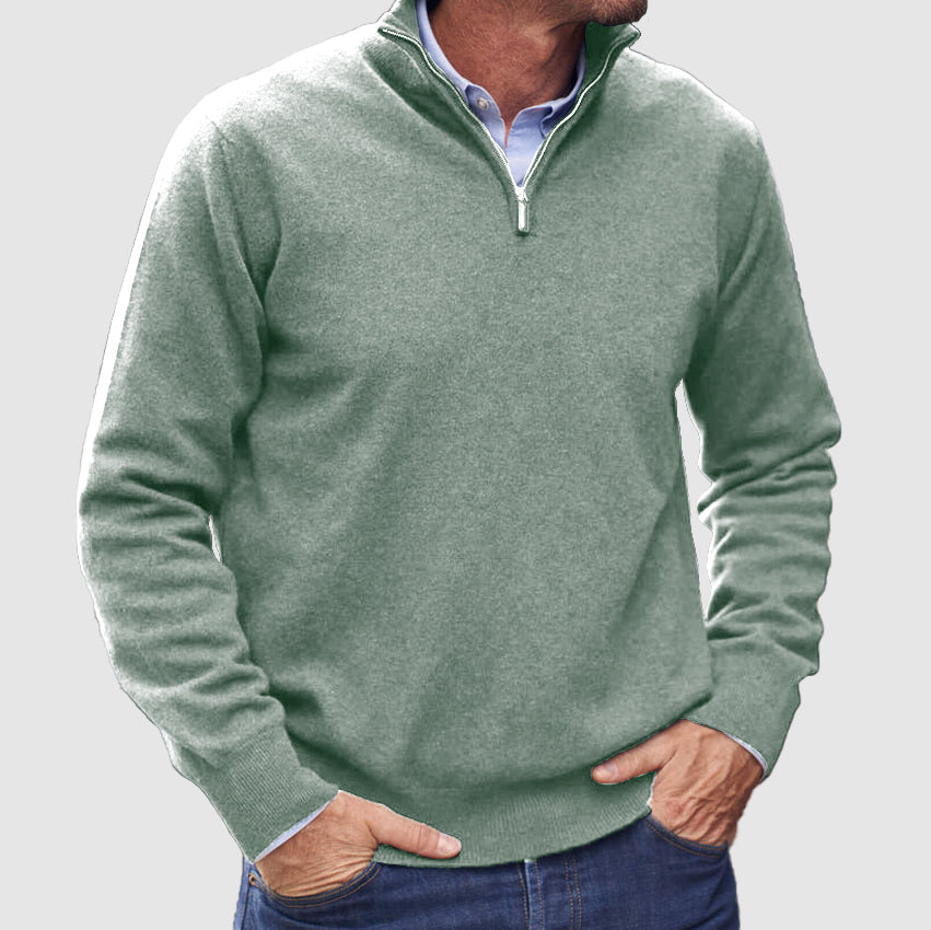 Heren Pullover Trui met Halve Rits Groen