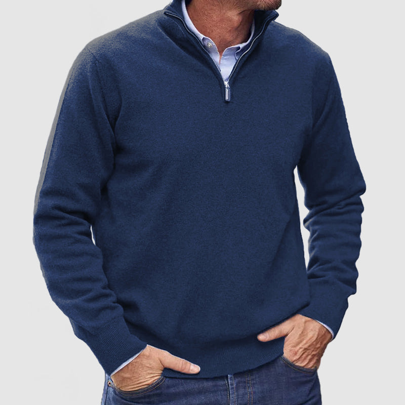 Heren Pullover Trui met Halve Rits Marineblauw