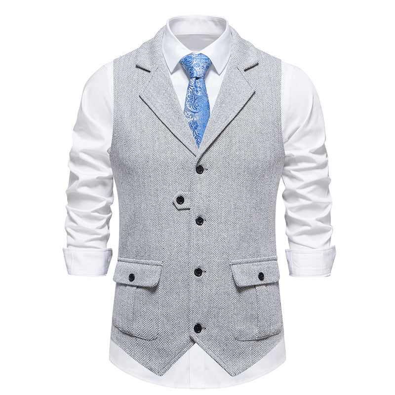 Heren Tweed Gilet Vest met Knoopsluiting en Vintage Ontwerp Grijs