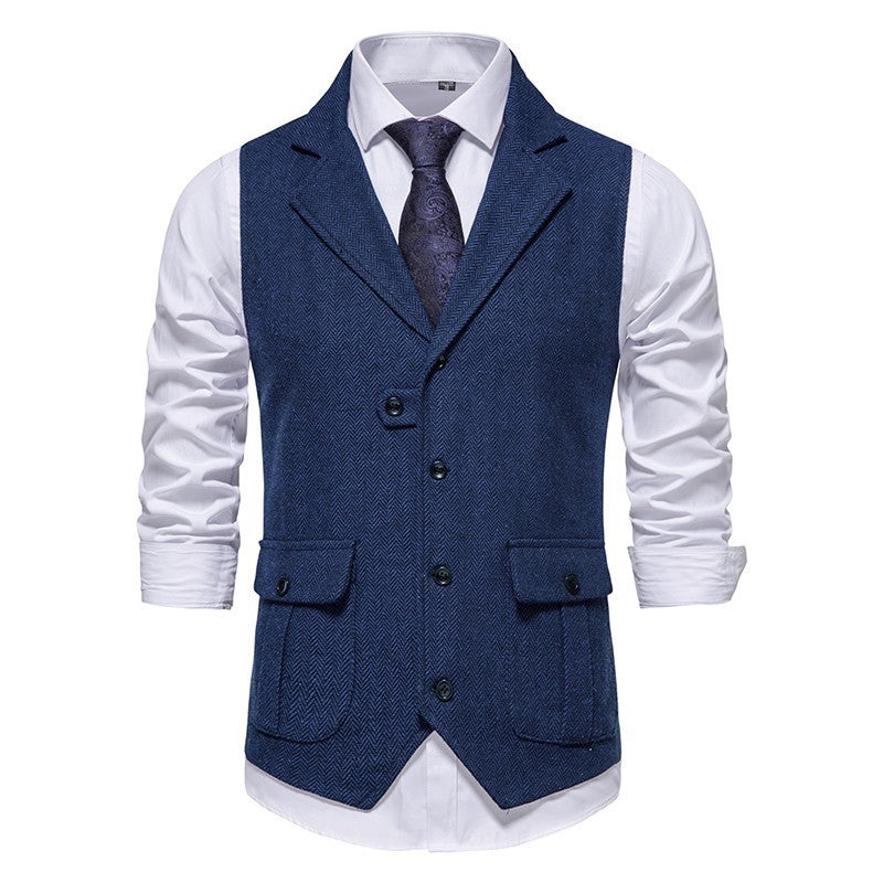 Heren Tweed Gilet Vest met Knoopsluiting en Vintage Ontwerp Donkerblauw