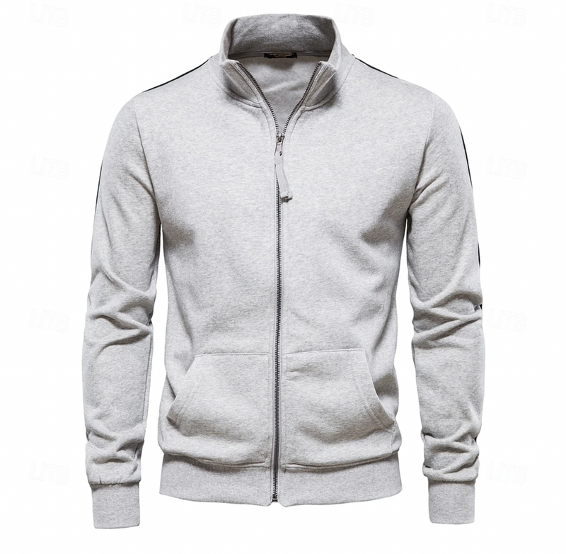 Heren Casual Slim Fit Vest met Rits en Hoge Kraag Lichtgrijs