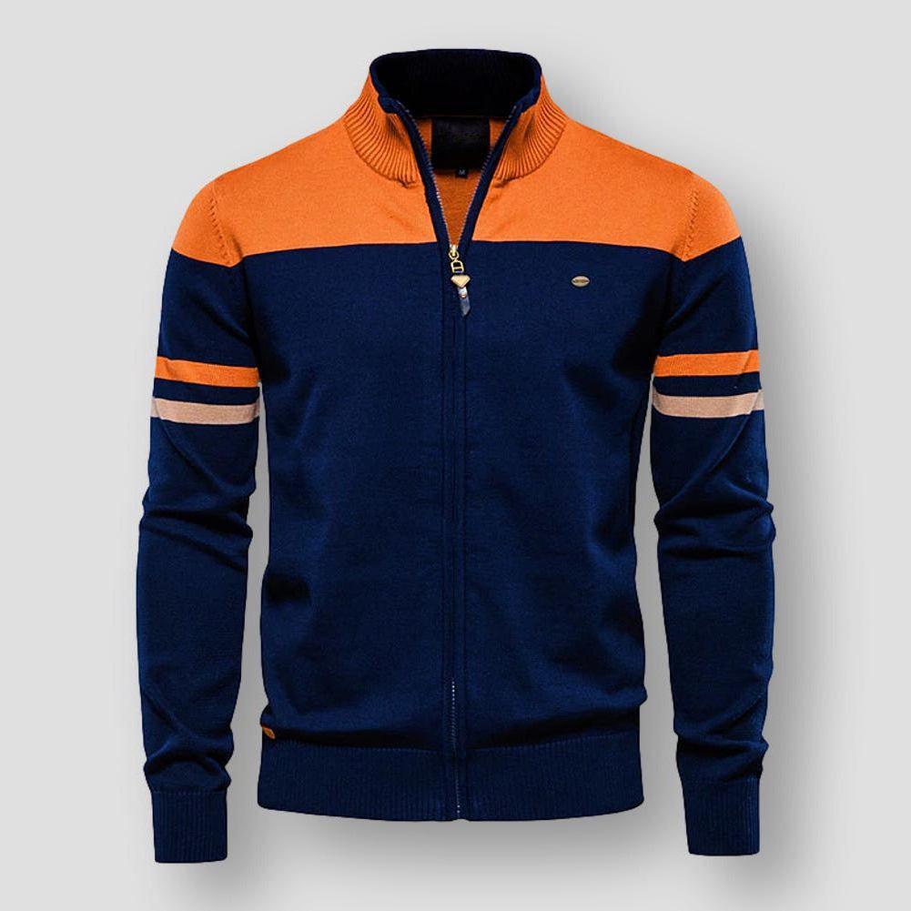 Heren Vest met Rits en Kleurblokken Oranje