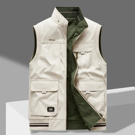 Heren Vest met Rits en Grote Utility Pockets 0