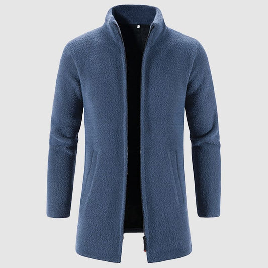 Heren Gebreid Cardigan Vest met Ritssluiting en Opstaande Kraag Blauw