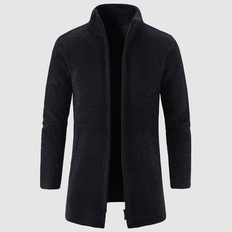 Heren Gebreid Cardigan Vest met Ritssluiting en Opstaande Kraag Zwart