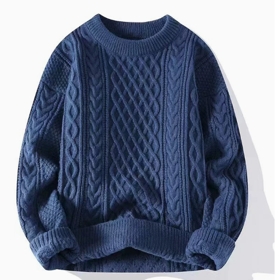 BP Heren Warme Kabeltrui met Ronde Hals Donkerblauw