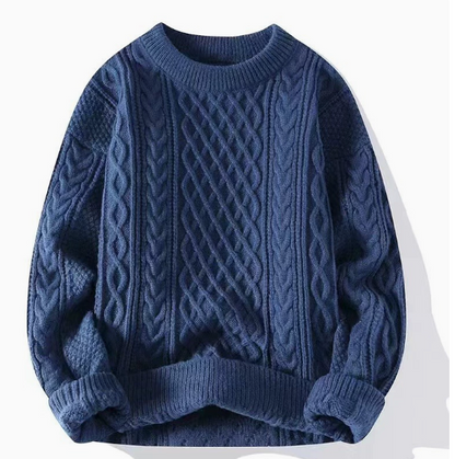 BP Heren Warme Kabeltrui met Ronde Hals Donkerblauw