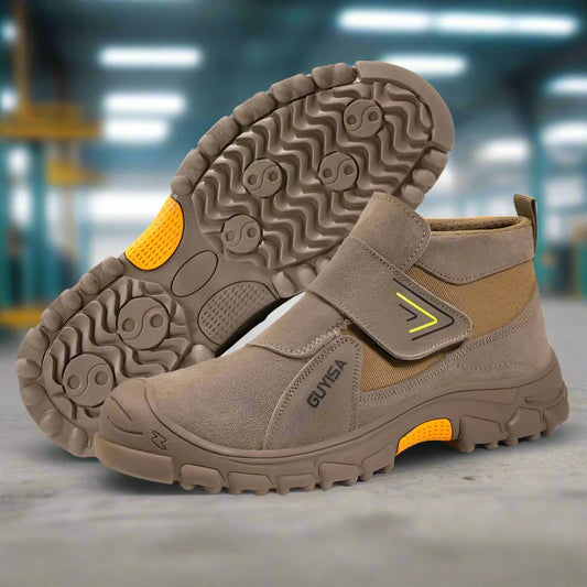 Heren Werkschoenen met Klittenband en Stalen Neus Khaki