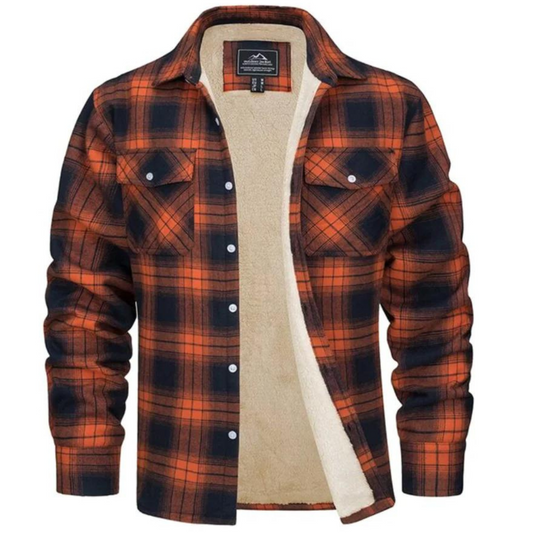 Heren Winterjas met Gecheckt Patroon en Warme Fleece Voering 0