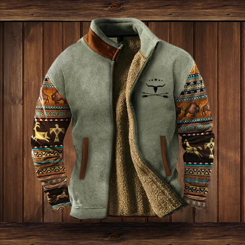 Heren Warme Teddy Vest met Rits en Vintage Ontwerp Legergroen