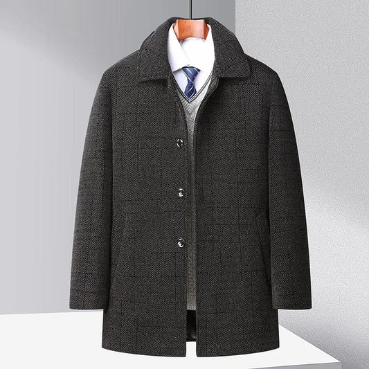 Heren Winterjas van Premium Wol met Knopen en Afneembare Bontkraag 0