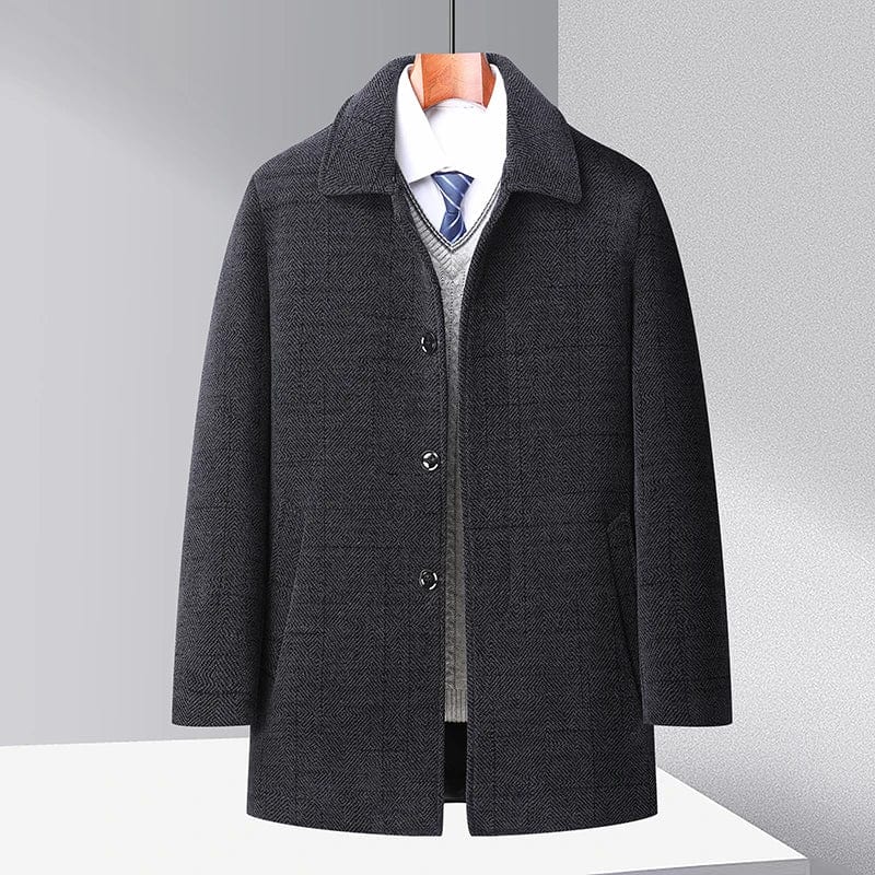 Heren Winterjas van Premium Wol met Knopen en Afneembare Bontkraag 2