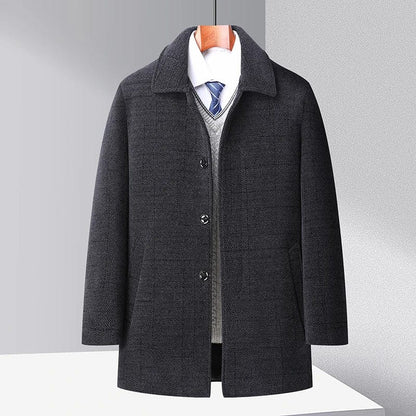 Heren Winterjas van Premium Wol met Knopen en Afneembare Bontkraag 2