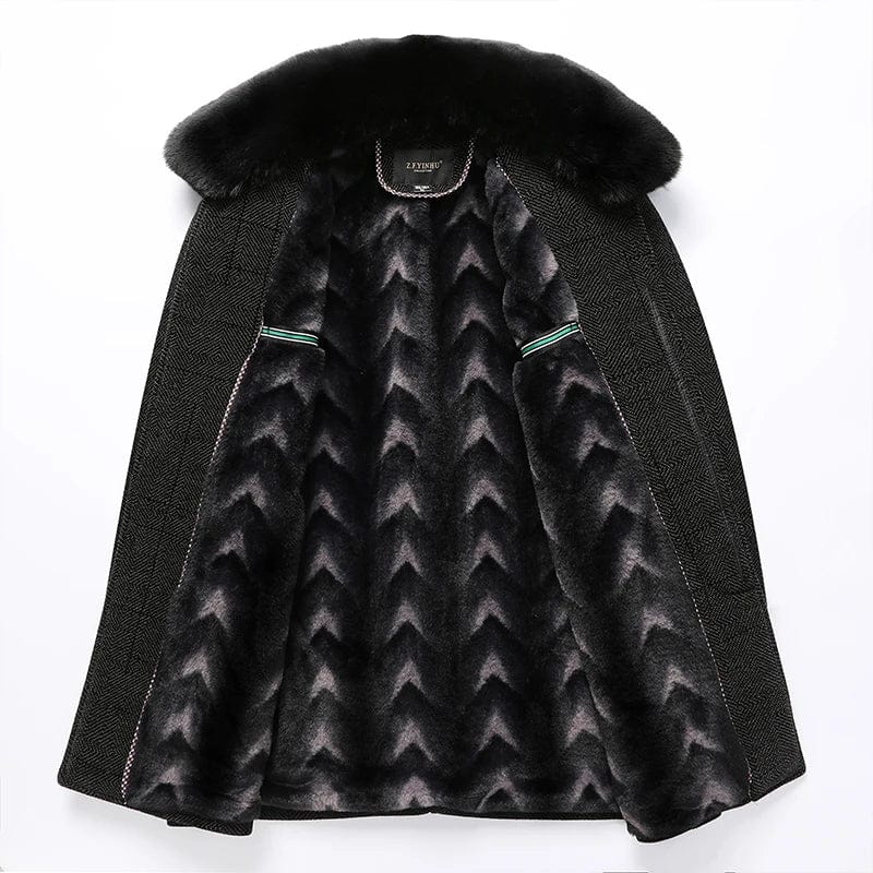 Heren Winterjas van Premium Wol met Knopen en Afneembare Bontkraag 3