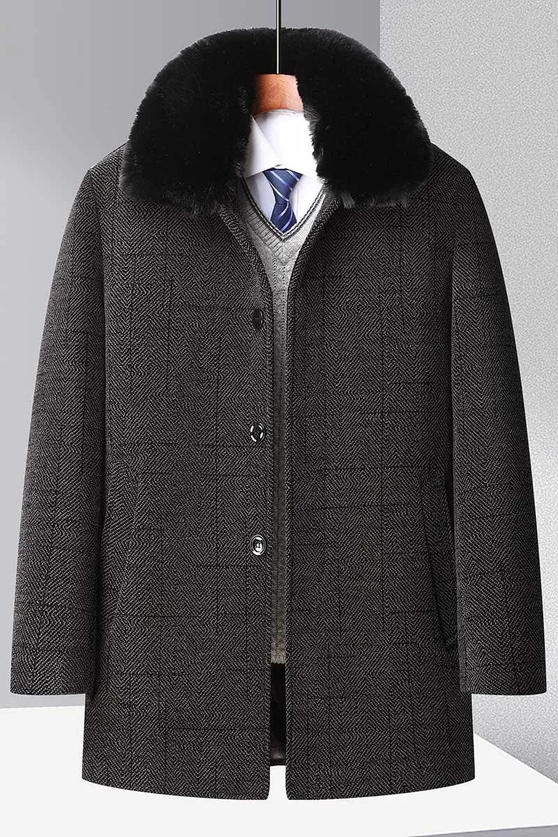 Heren Winterjas van Premium Wol met Knopen en Afneembare Bontkraag 4