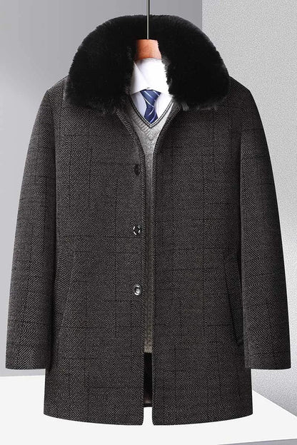 Heren Winterjas van Premium Wol met Knopen en Afneembare Bontkraag 4