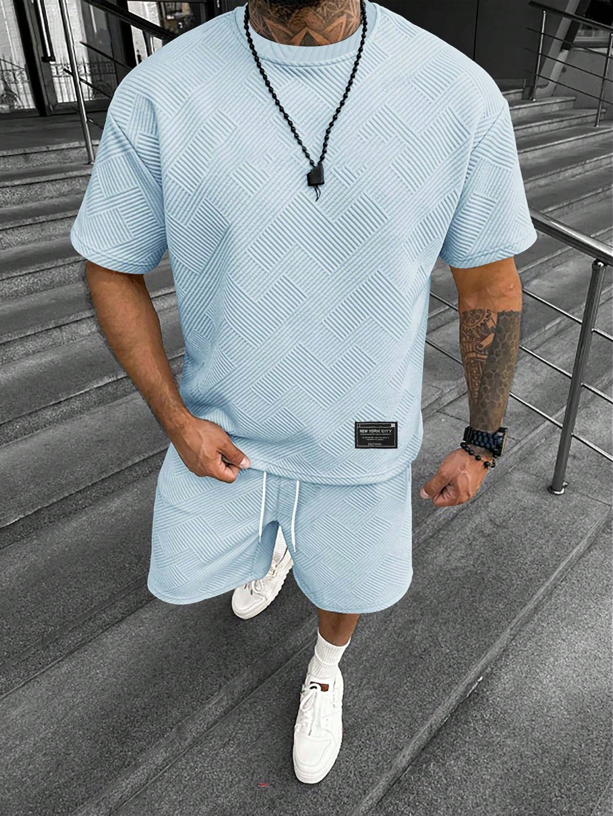 Heren Zomerset Korte Mouw met Sportieve Shorts Lichtblauw