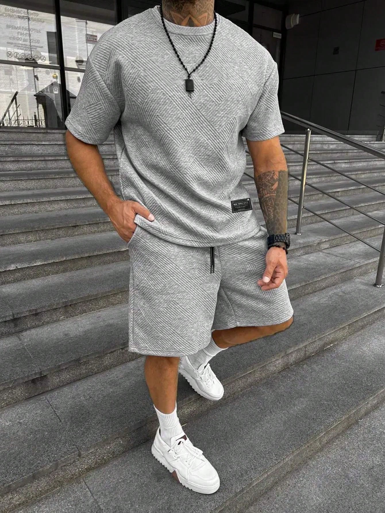 Heren Zomer Set met Korte Mouwen en Sportieve Shorts 6