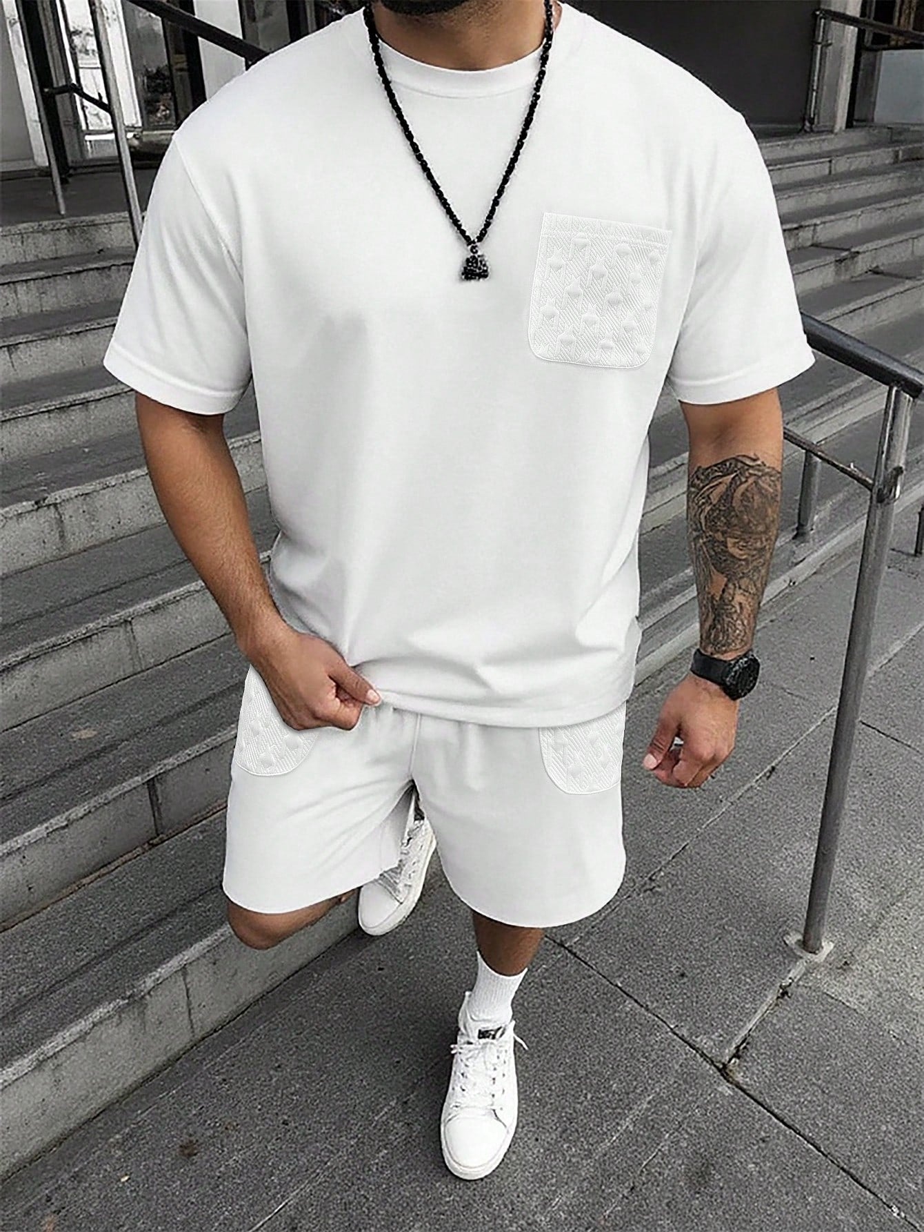Heren Zomer Set met Korte Mouwen en Sportieve Shorts 7