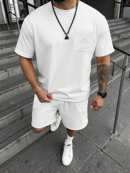 Heren Zomer Set met Korte Mouwen en Sportieve Shorts 7
