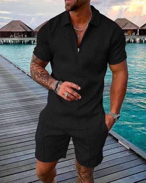 Heren Zomerset met Polo en Short Zwart