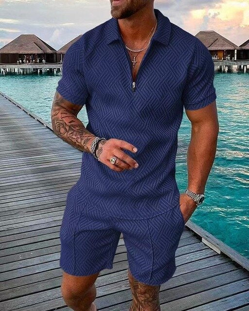 Heren Zomerset met Polo en Short Marineblauw