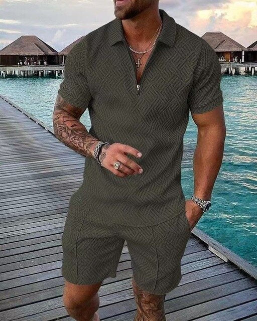 Heren Zomerset met Polo en Short Legergroen