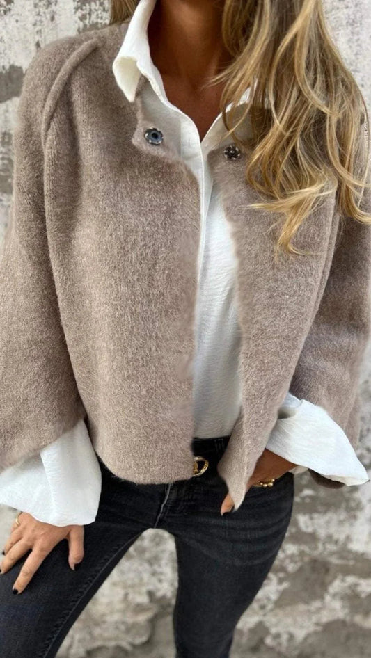 Lange Dames Jas met Cirkelvormige Halslijn en Lange Mouwen voor Winter 0