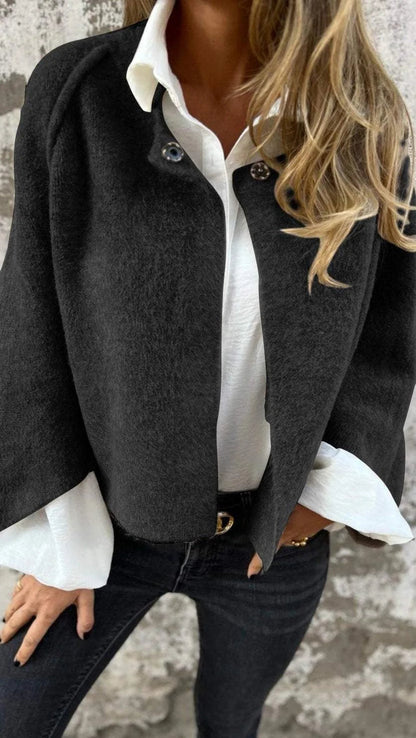 Lange Dames Jas met Cirkelvormige Halslijn en Lange Mouwen voor Winter 2