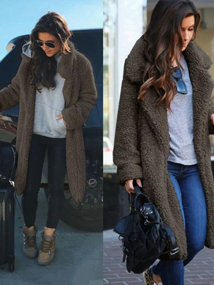 Lange Dames Jas met Teddy Fleece en Warme Voering voor de Winter 5