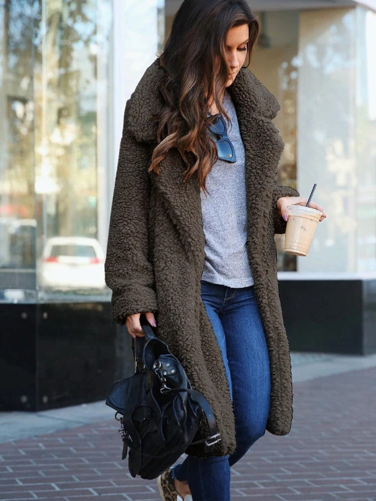 Lange Dames Jas met Teddy Fleece en Warme Voering voor de Winter 6