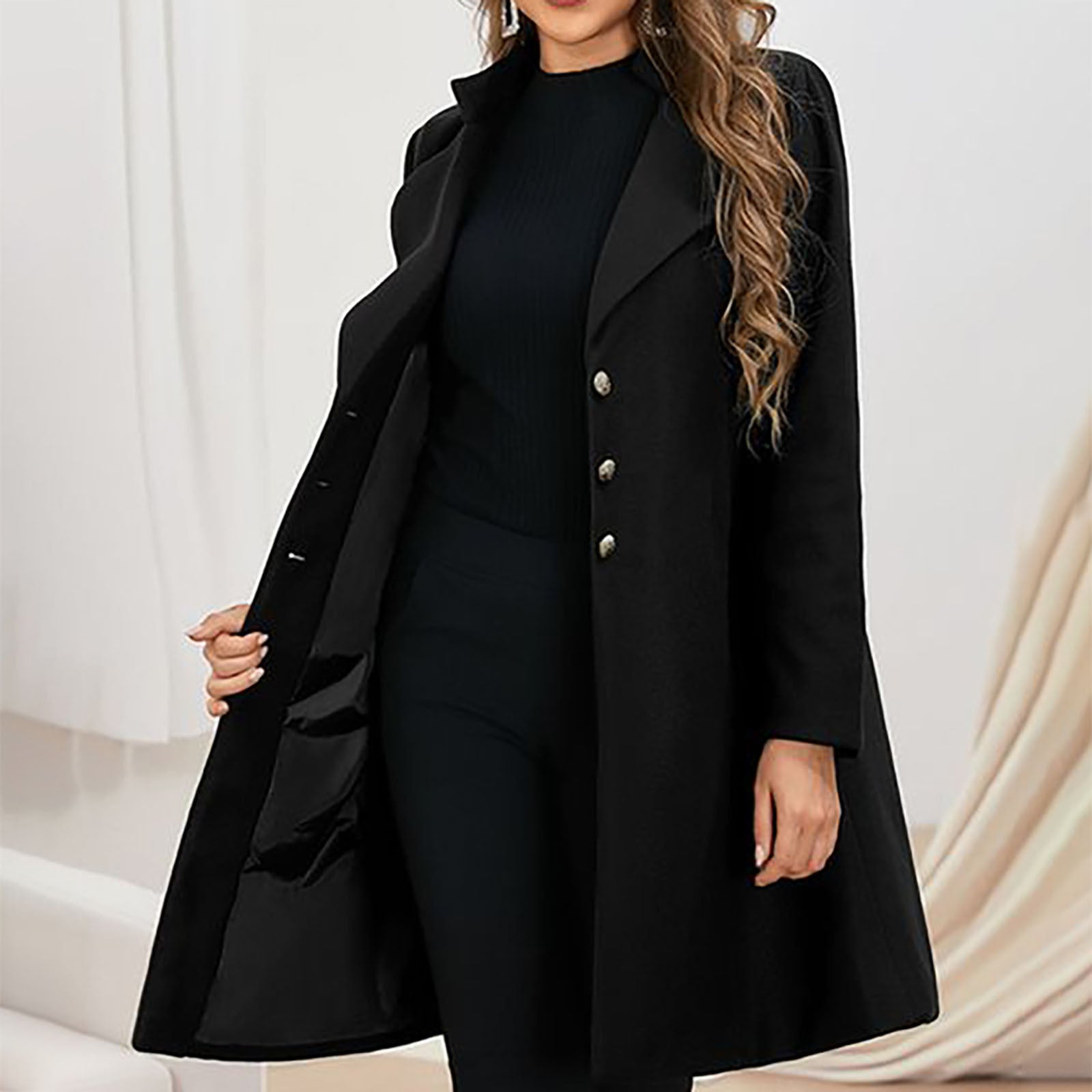 Lange Dames Jas van Italiaanse Wol met Tijdloos Ontwerp en Luxe Afwerking 5
