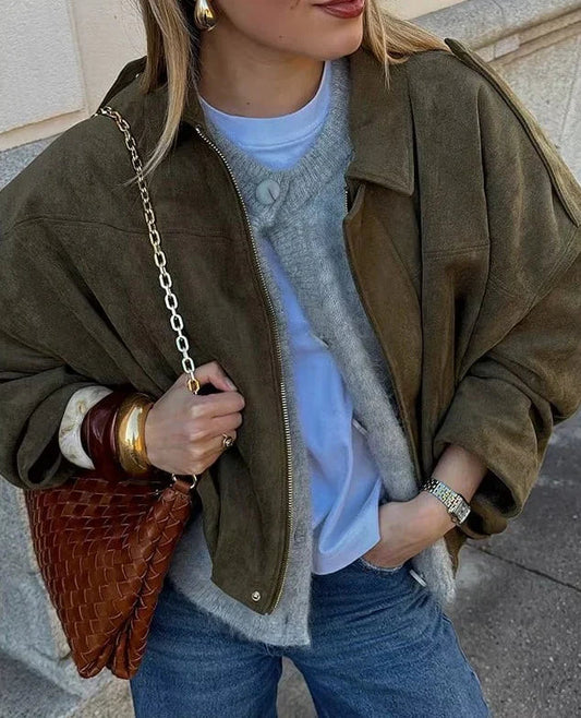 Lange Dames Jas van Suède met Oversized Pasvorm en Luxe Comfort 0