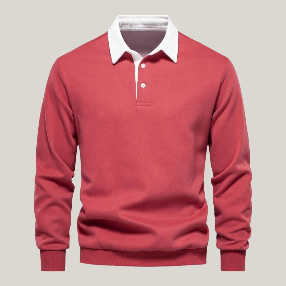 Heren Polo Shirt Lange Mouwen Katoen Rood