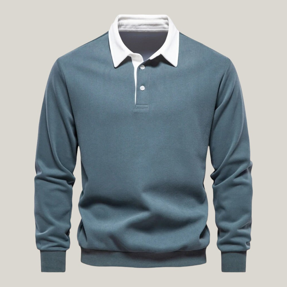 Heren Polo Shirt Lange Mouwen Katoen Legergroen