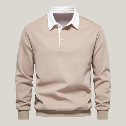 Heren Polo Shirt Lange Mouwen Katoen Beige