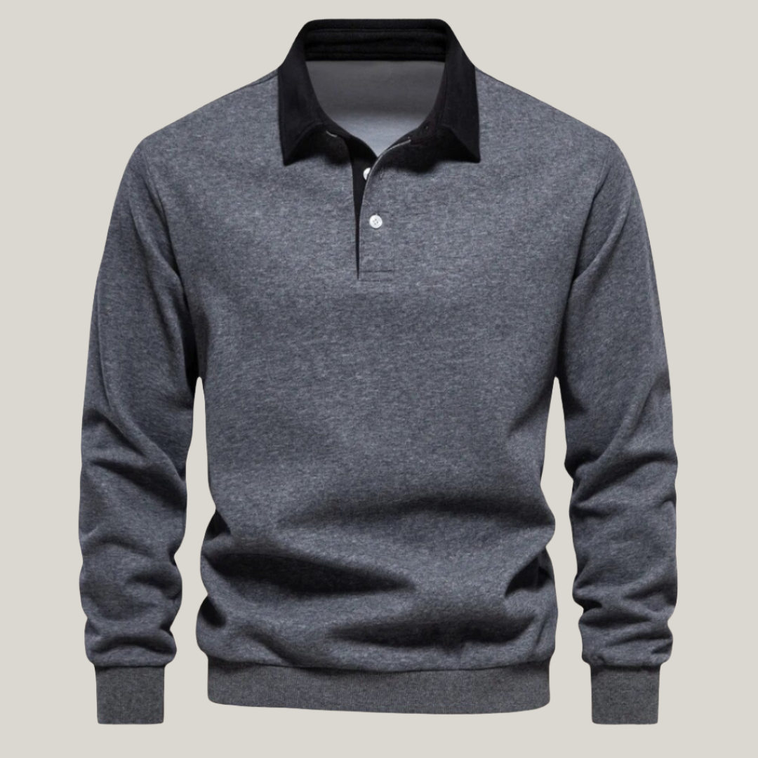 Heren Polo Shirt Lange Mouwen Katoen Grijs